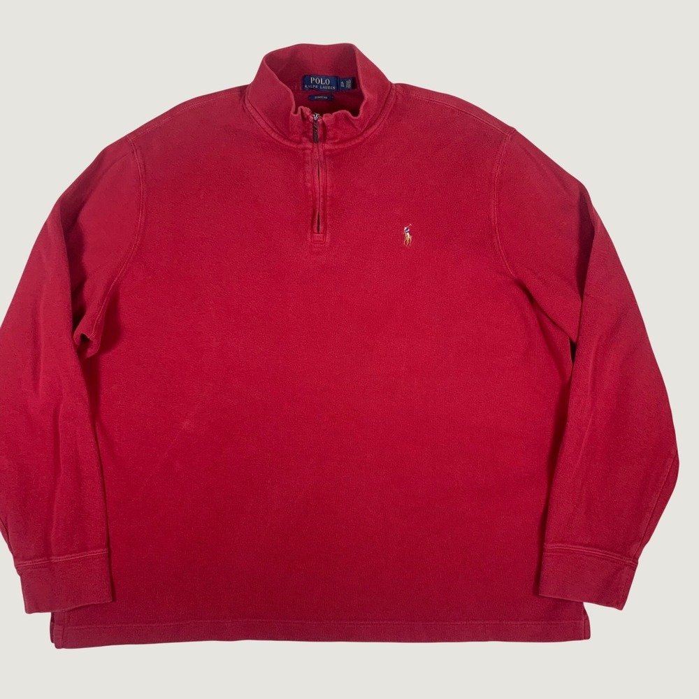 Polo Ralph Lauren Quarter Zip Pullover Mens XL Red Preppy Estate Rib Cotton